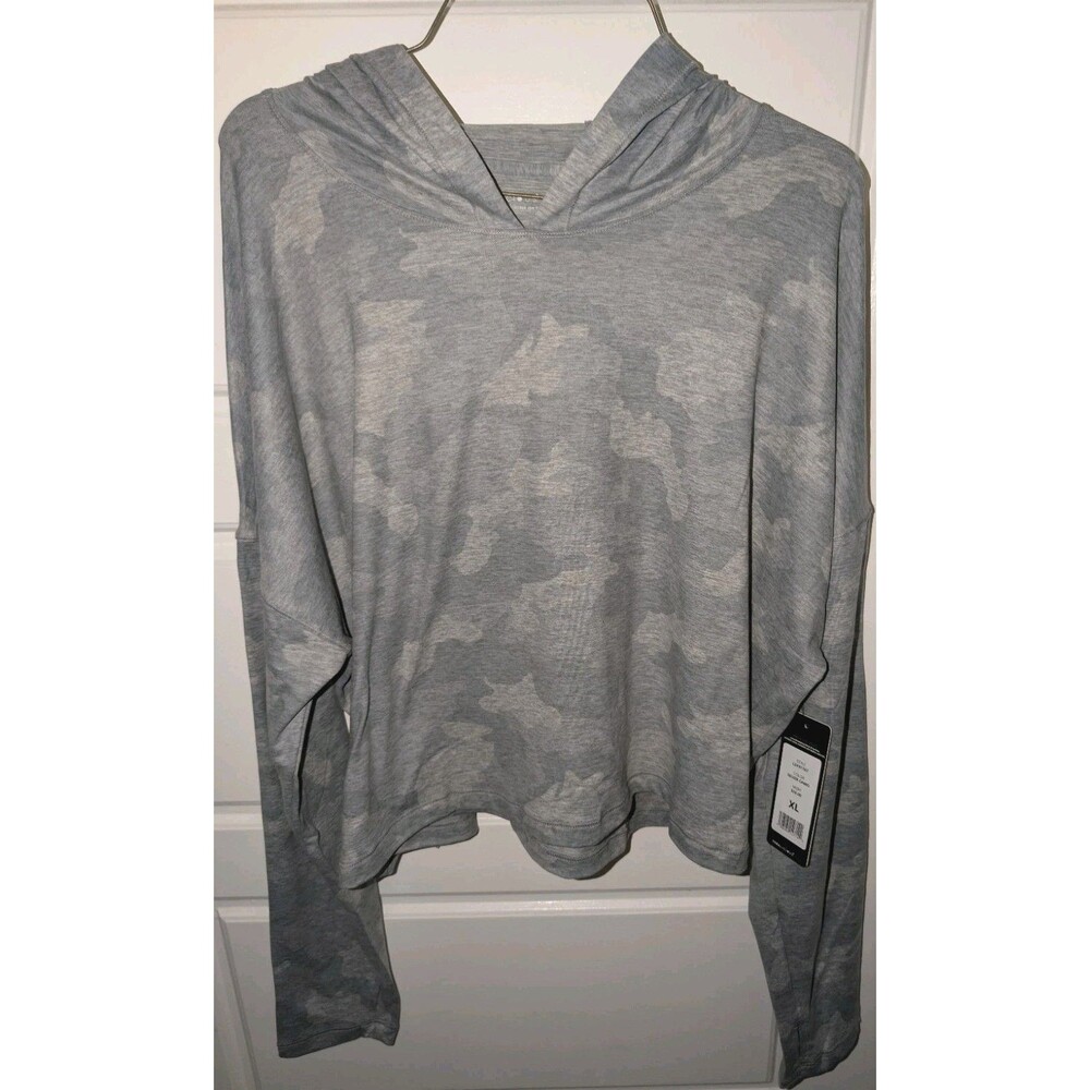 Yogalicious Lux Womens XL Hoodie Jacket Gray White Camo with Thumb Holes NWT - Picture 2 of 10
